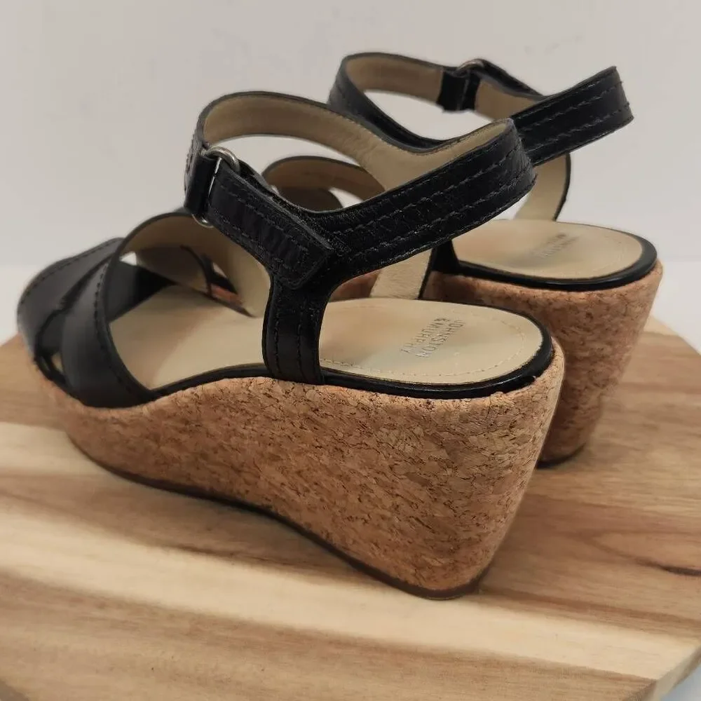 JOHNSTON & MURPHY Alicia Wedge Sandal - Black Leather Women's Size 9